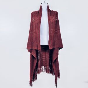 My Michelle Womens Open Knit Fairy Grunge Duster Cardigan Fringe M Goblincore